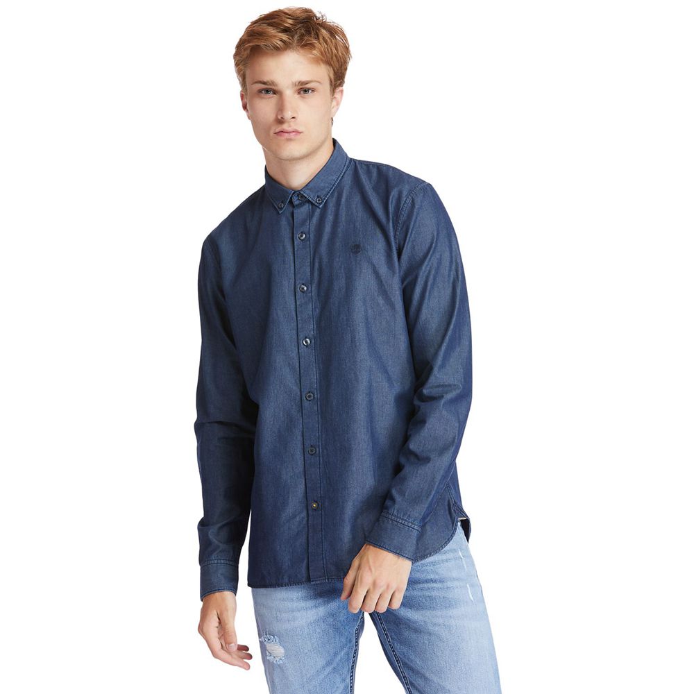 Timberland Mens Shirts Mumford River Slim-Fit Chambray - Navy - India KC7652193